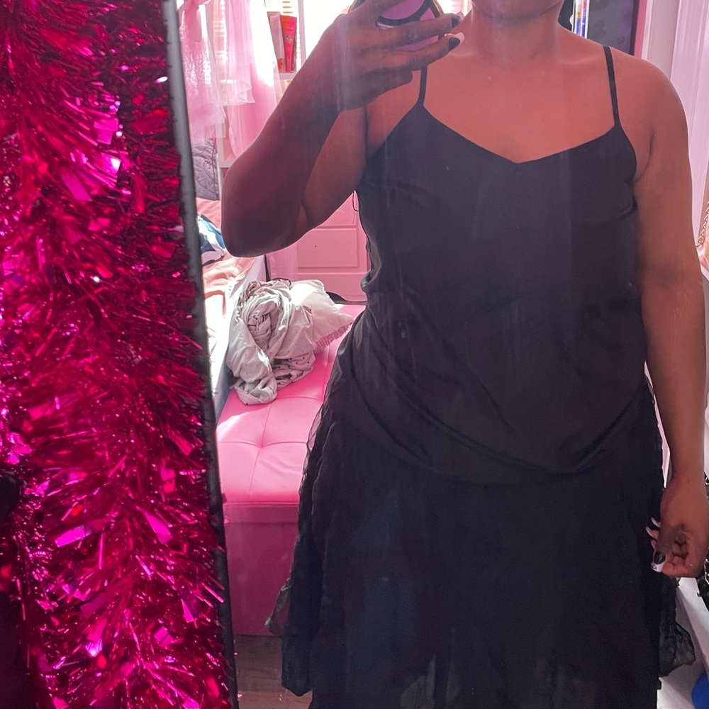 Black satin slip dress
